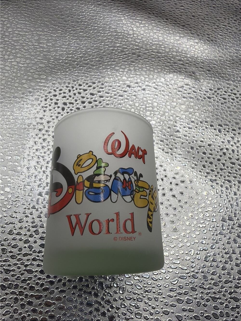 Walt Disney World Candle Holder Logo Shot Glass Frosted Colorful Mickey 2.5”
